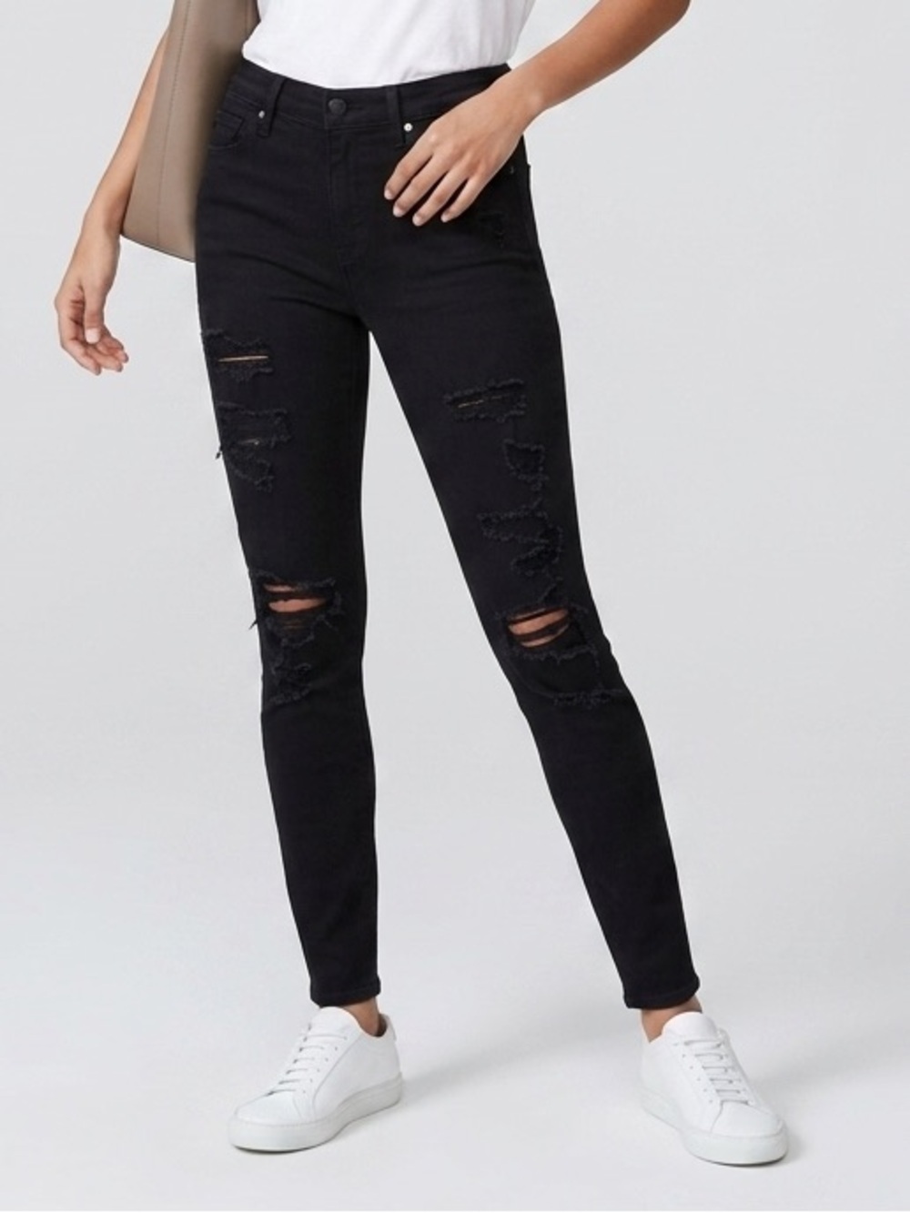 Frame Denim Le Skinny de Jeanne Black Distressed Designer Skinny Jeans Size 27